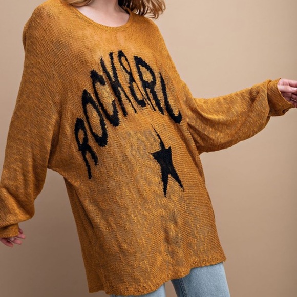 B125🧡🤎Rock-n-roll lightweight sweater top w/loose round neck+relaxed fit🤎🧡 - Picture 10 of 10